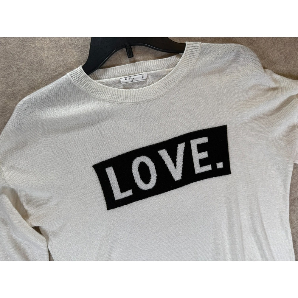 Brit NY Womens Cashmere Blend Love Graphic Sweater Cream Off White Size M